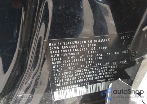 2012 Volkswagen Tiguan Se from USA, damaged, VIN WVGAV7AX6CW571502